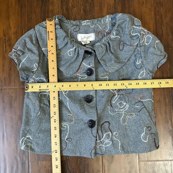 NWT ANTHROPOLOGIE DOUBLE STITCH Gray Wool Embroidered Cropped Jacket Coat - Picture 10 of 10